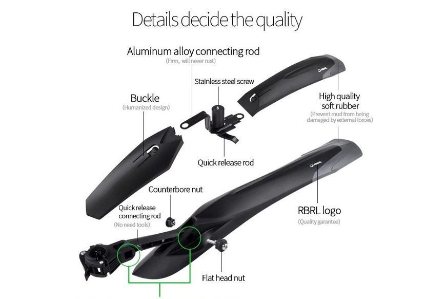 Крила 24-29" RBRL RL-910F/R швидкозмінні (кріпл. на корону вилки і підсідел.) чорн. MUD-416 фото
